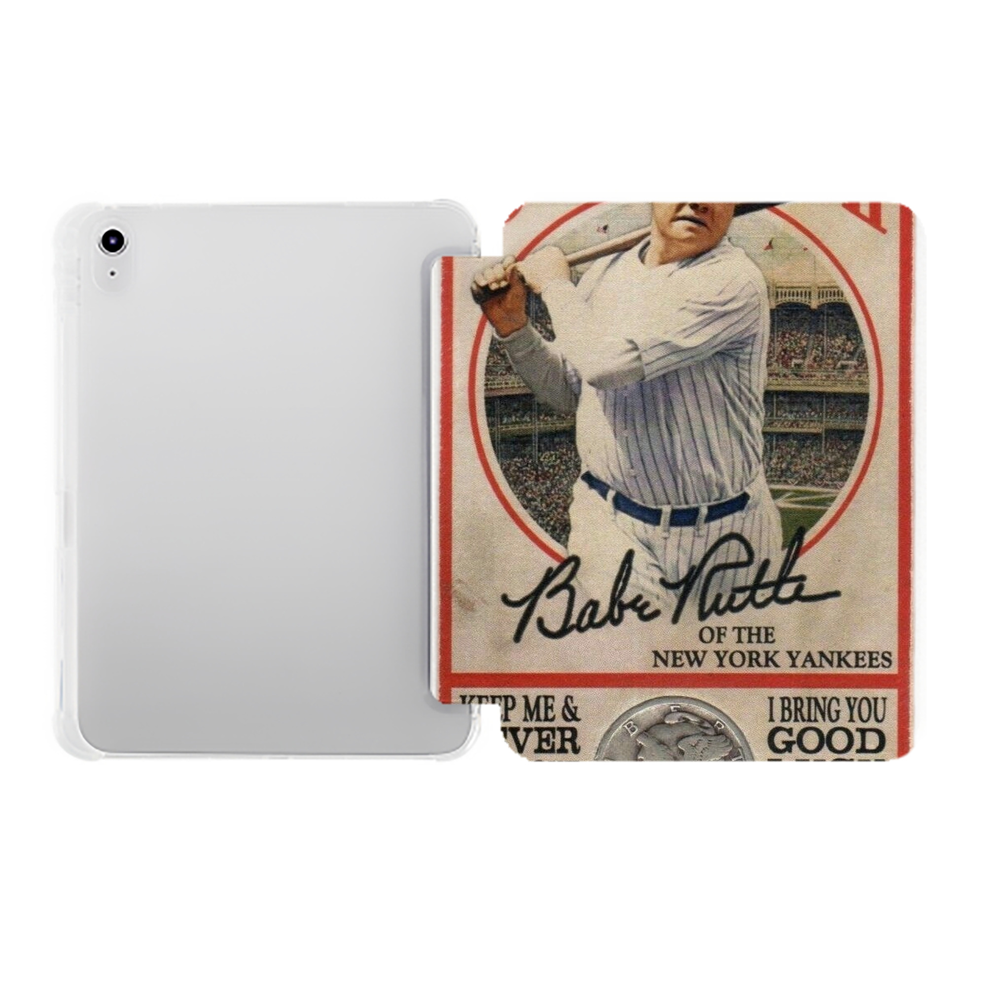 Babe Ruth 15 Premium Tri-Fold PU Leather & Silicone IPad Case With Pencil Slot – Fits 9.5,10.5,10.9 – Adjustable Stand, Slim, Protective